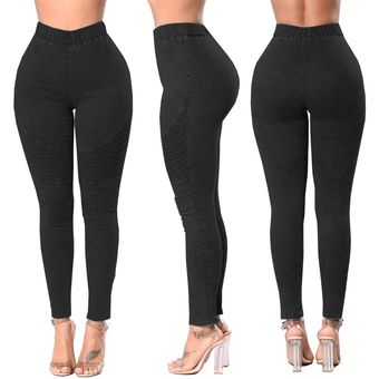 Pantalones De Mezclilla De Cintura Alta Para Mujer Negro Linio