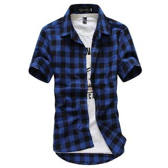 Camisa de cuadros para hombre,camisa de franela de algod #lake blue 