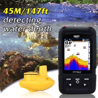 Suerte FF718LiC-W impermeable buscador de los pescados del sonar inteligente pescado del sensor de alarma de profundidad de color amarillo y negro 