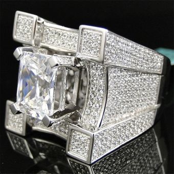 De hombre de oro anillo de compromiso completo deslumbrante joyas con diamantes Boda Crystal Ban agradable