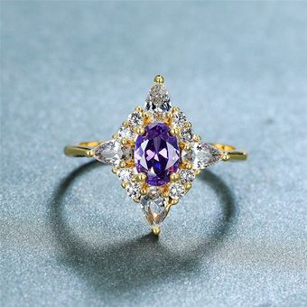 Elegante Anillo Oval Violeta De Cristal Femenino Lindo De De 