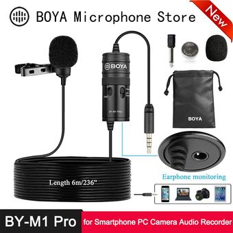 Boya By-m1 Pro Lavalier Micrófono 10dB Monitor 6M Micrófono 