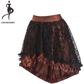 #916 brown ith skirt Falda de talla grande victoriana de raso con volantes asimétrica,falda gótica con ribete de encaje,corsé Vintage Steampunk para mujer 937 # 