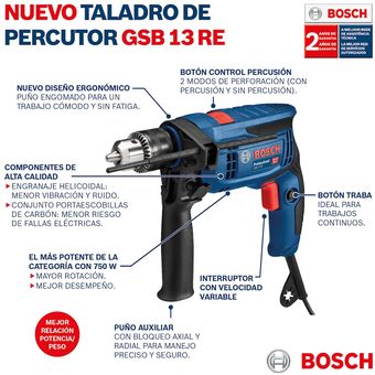 Taladro Percutor Bosch Gsb 16 Re 13 Mm 750w Color Azul Frecuencia 50