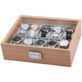 Estuche exclusivo portareloj en madera clara guarda y exhibe 10 relojes