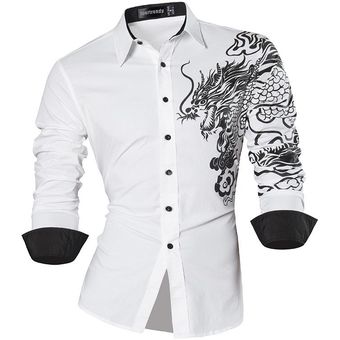 #JZS048-White Vestido camisero informal para hombre,manga larga,aju 