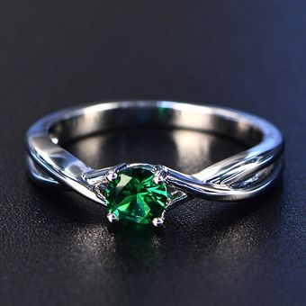 Pansysen Hermoso Anillo Esmeralda Redondo De 5 Mm 100% 925 