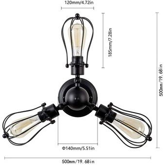 Lámpara Colgante Lámpara de Techo Vintage 3 Cabeza de Jaula Negro 