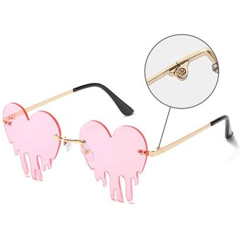 Marco de metal Moda amor corazón sin llanta gafas de sol mujeres lágrimas Forma Gafas de sol 