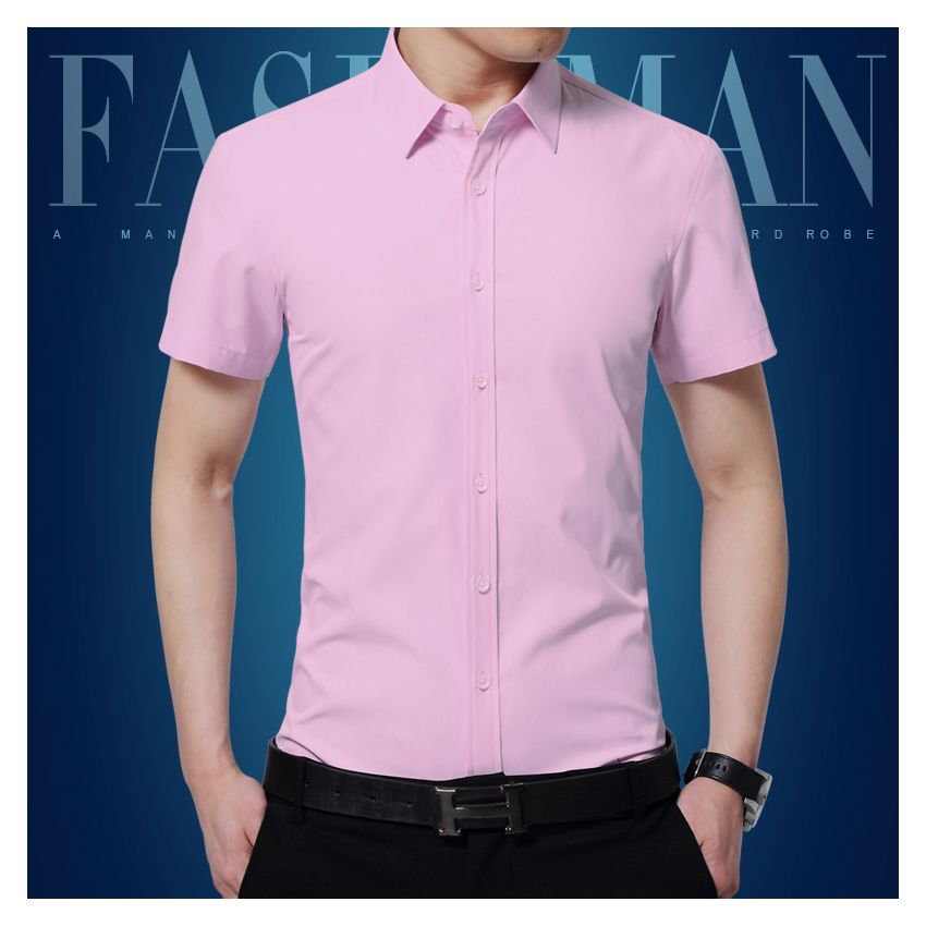 camisa manga corta rosa hombre