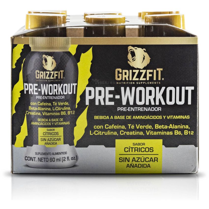 Grizzfit Pre-workout 9 shots Cafeína, Té Verde Soalnum
