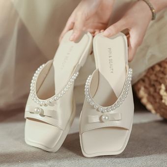 Zapatillas elegantes para mujer  Sandalias planas con decoración de cuentas 