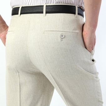 pantalones de traje Formal para hombre pantalones finos rectos sueltos de negocios para hombre pantalones de talla grande 42 44 XYX #618 camel gray pantalones de lino de verano para hombre 