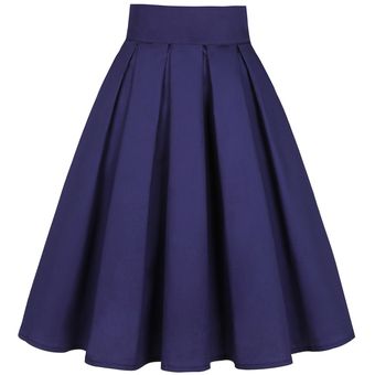 Falda plisada azul de Color liso para mujer Falda Midi de cintura a 