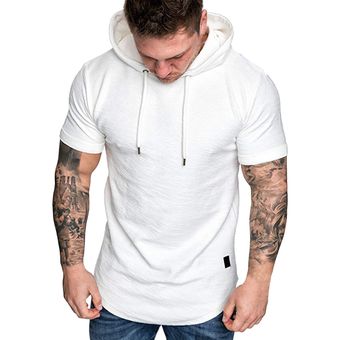 BrandMens Hoodies Sweatshirts Short Sleeve Men Hoodies Sweatshirt Casual Solid Color Man hoody For Male Hooded（#white） 
