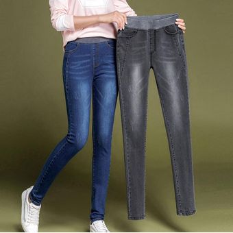 #Blue Plus velvet bolsa para pantalones vaqueros informales de talla grande 26-40 Pantalones vaqueros elásticos de cintura alta para mujer pantalones de pitillo con cintura elástica 