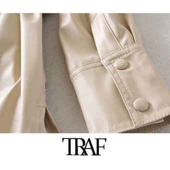TRAF-Chaqueta de piel sintética con cinturón para mujer abrigo Vint 