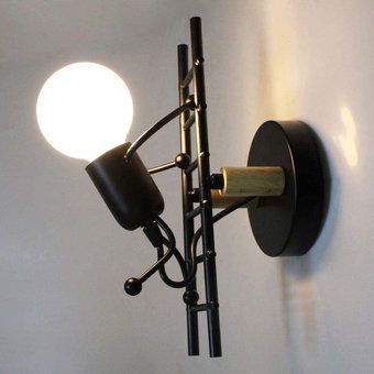 Creativa LED Luz Lámpara de Pared Hierro E27 Escalera Robot Negro 