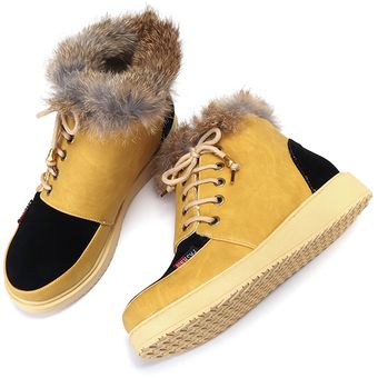 Invierno atan para arriba Pisos guarnición de la piel Keep Warm Cotton Ankel botas de nieve Amarillo 