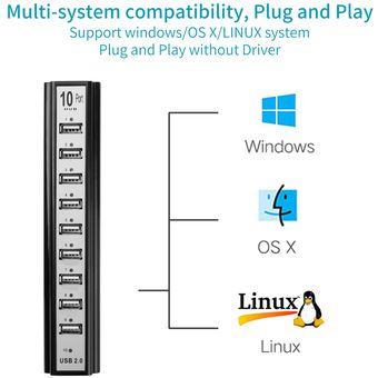 Multi-Usb distribuidor Usb concentrador 2.0 10 puerto de alta velocidad 480Mbps 