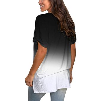 Camiseta de manga corta suelta holgada Blusa con cuello en V degradado para mujer 