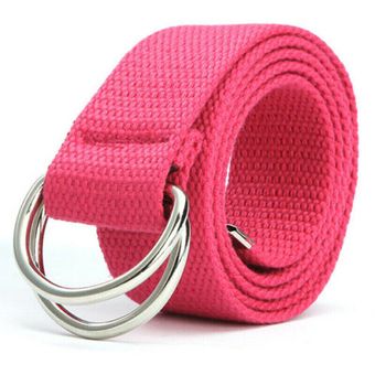 Cinturón de lona con anillo en D doble de tela con tejido trenzado unisex Rojo 