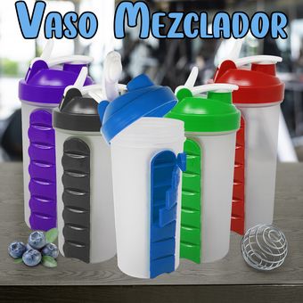 Vaso Shaker Pastillero Mezclador Para Proteina Gym Portatil