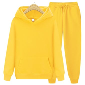 Men's Sets Hoodies+Pants Autumn Winter Hooded Sweatshirt Sweatpants Slim Fit Men Set Hoodie Pant Hip Hop Pullover Hoody（#Yellow） 