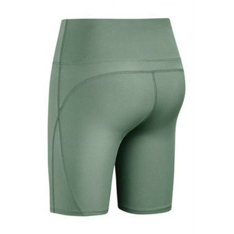 Leggingns cortos de yoga de ciclismo de cintura alta Pantalones deportivos para correr para mujer Verde 