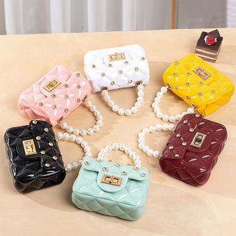 Mini bolso cruzado de cuero con asa de perla para niñas bolsa bonit Mini bolso cruzado de cuero con asa de perla para niñas bolsa bonit