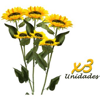 Girasoles Artificiales X3 Decorativos 1 Tallo Con 2 Flores