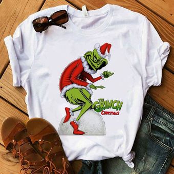 Divertida camiseta de Grinch para mujer Linda camiseta de Grinch con letras camisetas blancas HON 