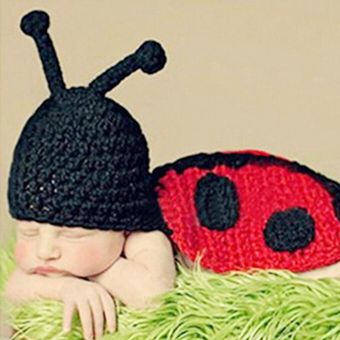 Atrezos para fotografía de bebés disfraz de mariquita e insectos para recién nacidos sombrero de punto de ganchillo para niño y niña accesorios de fotografía de encaje 