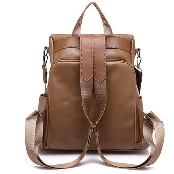 Nueva mochila de cuero para mujeres antirrobo mochilas multifunción para chicas adolescentes bolsa grande negra mochila para mujer mochila trasera A Dos XA532 WT #Brown 