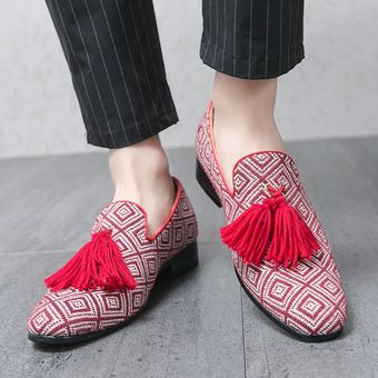 vestido de fiesta 48 rojo calzado tamaño grande zapatos sociales Mocasines de ocio para hombre con borlas 