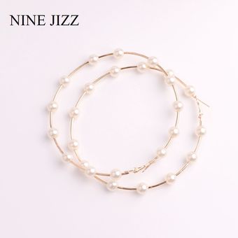 Pendientes De Círculo De Perlas De Imitación Blanca Ninejizz 