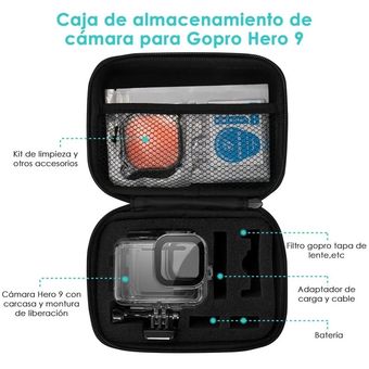 Kit de accesorios para Gopro Hero 12, 11, 10, 9, bolsa de transporte negra,  carcasa impermeable