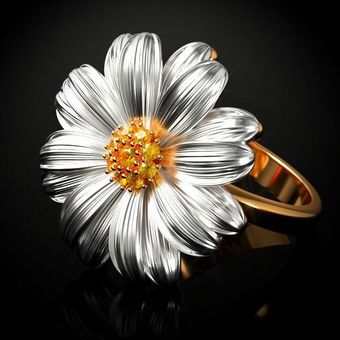 Anillo De Girasol De Crisantemo De Color Oro 18k Elegante De 