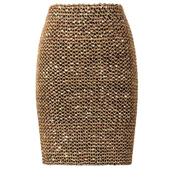 Minifalda de lentejuelas doradas para mujer Falda de tubo ajustada, 