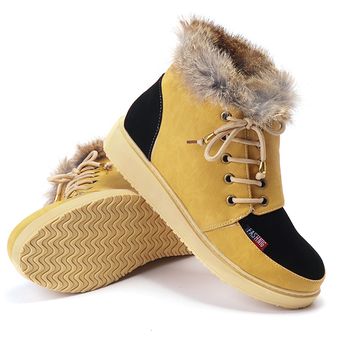 Invierno atan para arriba Pisos guarnición de la piel Keep Warm Cotton Ankel botas de nieve Amarillo 