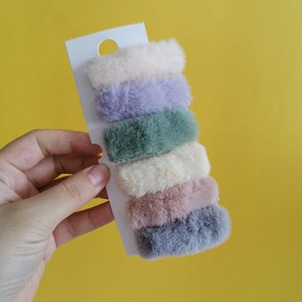 accesorios para el cabello para niños moda para chicas coreanas Conjunto de 2 unidades de horquillas cuadradas de felpa para invierno pasadores de pelo de piel sintética de Color caramelo 