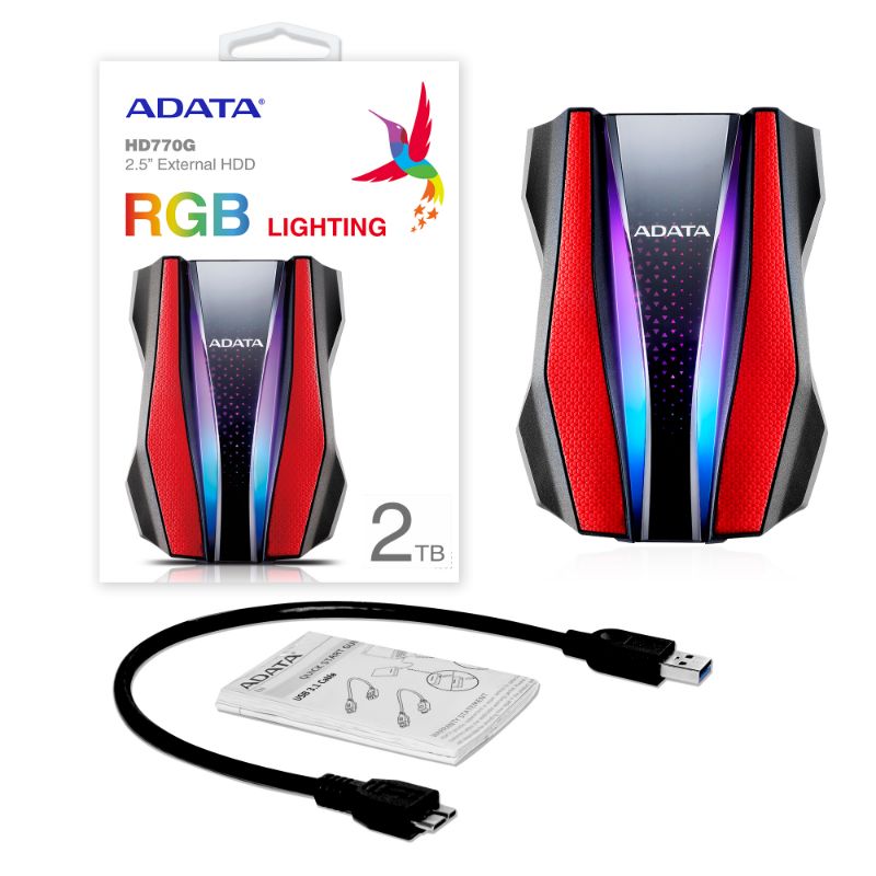 ADATA Disco Duro Externo Gaming HDD HD770G, 2TB, USB 3.2 Gen1, Resistente a golpes, agua y polvo, Ce
