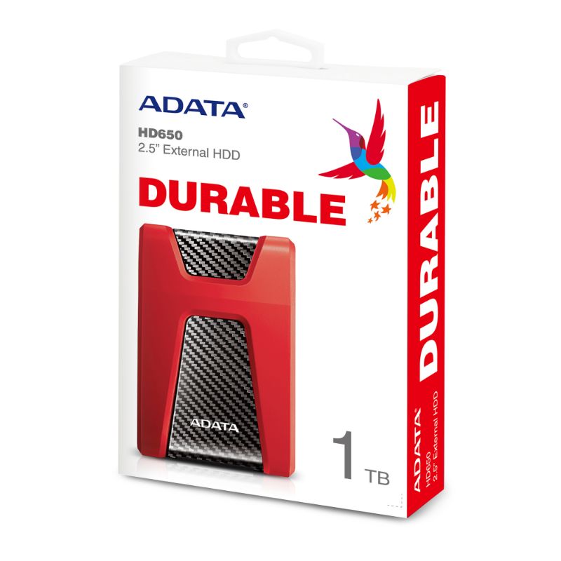ADATA Disco Duro Externo HDD HD650, 1TB, USB 3.2 Gen1, Contra Polvo y Salpicaduras, Color Rojo