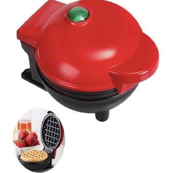 Mini Waflera Electrónica Para Desayunos Waffle Redondo Color Rojo