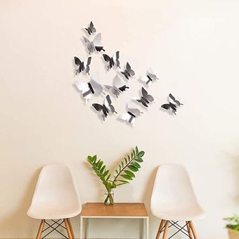 12 Uds Pegatinas de mariposa con efecto espejo 3D para pared 