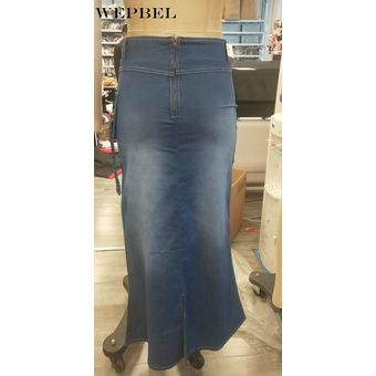 #Blue Falda vaquera larga de Estilo Vintage a la moda para mujer,falda Maxi de cintura alta con bolsillos y volantes de sirena,Faldas vaqueras de talla grande S-3XL 