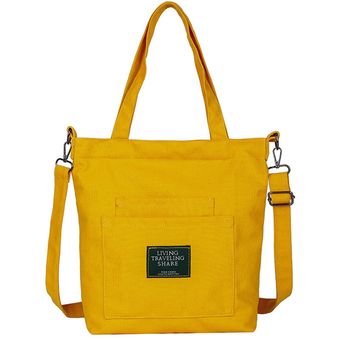 Bolso de lona liso para mujer bolso grande de compras de gran capacidad bandolera informal #Yellow 