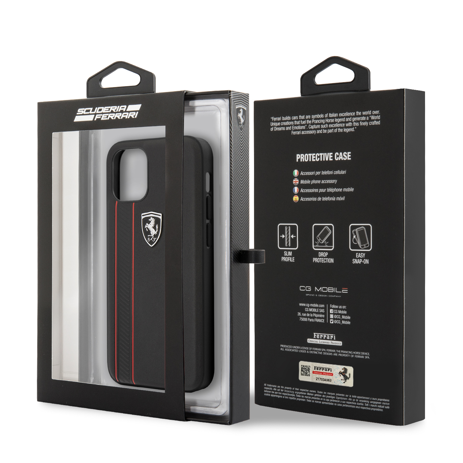 Funda Protector Carcasa Ferrari Costura Piel iPhone 12 Mini-Negro