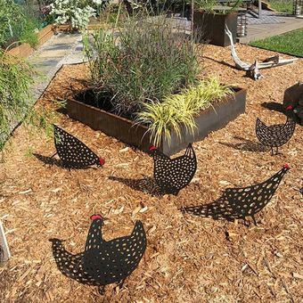 Gallina jardinería Adornos pollo Yard Art césped del jardín estacas de la yarda del metal Decoración E negro 