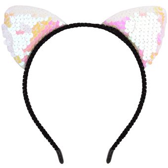 orejas de gato sobre el pelo Diadema con orejas de gato y lentejuelas reversibles aros regalos para mujeres y niñas arcoíris brillantes accesorios para el cabello diadema ostentosa 